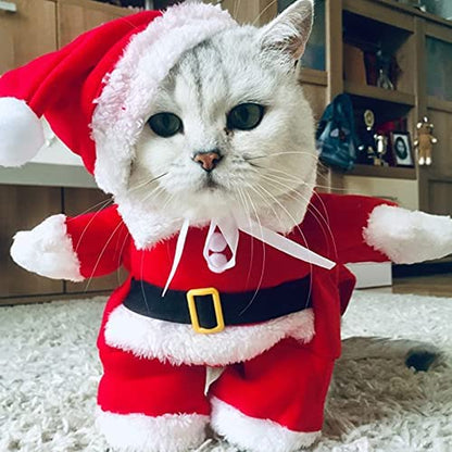 Pet Christmas Costumes, Dog Cat Christmas Costume, Funny Pet Cosplay Outfit with a Cap for Party Dress up Clothing Christmas (Red, X-Large)