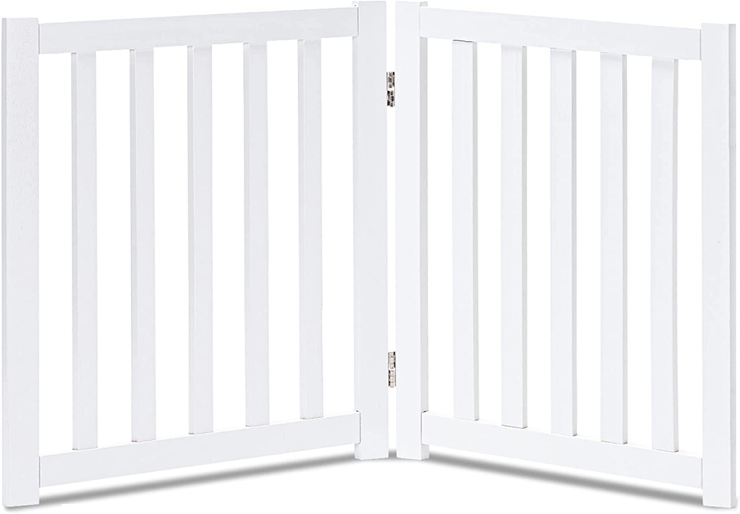 2-Panel Freestanding Adjustable Wooden Dog Gate – Sturdy, Foldable Natural Solid Hardwood Pet Barrier with Stylish Design for Small Dogs and Narrow Spaces, White