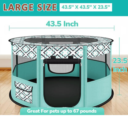 Large Dog Playpen, 44" Diameter 24" Height Pet Playpen, Heavy Duty Portable Exercise Pen Tent for Dog, Cat, Rabbit, Foldable Indoor Outdoor Travel Use, Come with Carrying Case