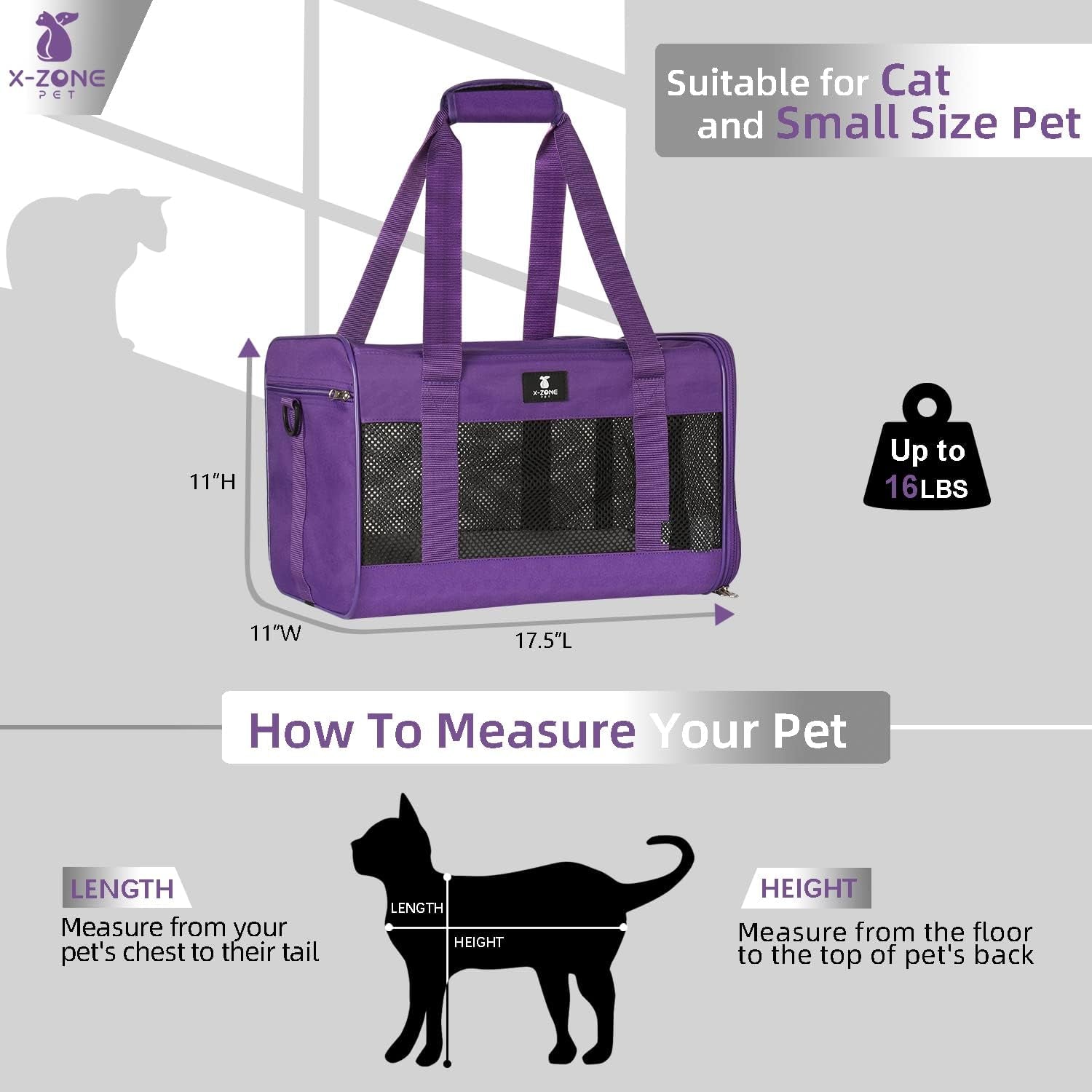 Cat Carrier Pet Carrier Portable Kitten Carrier for Small Medium Cats under 25 Lbs,Cat Carrying Case with Removable Fleece Pad,Airline Approved Soft Sided Pet Travel Carrier