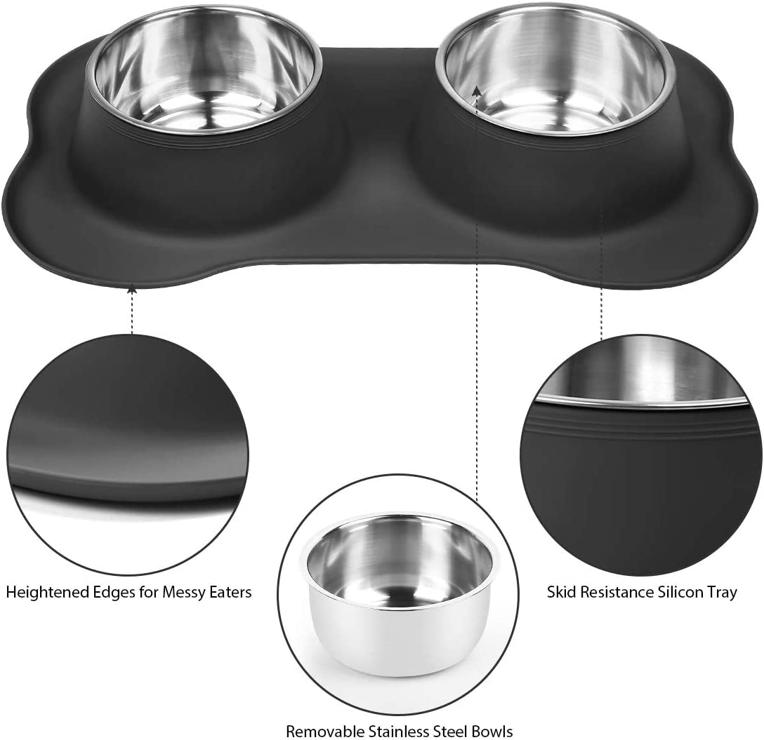 Dog Bowls Stainless Steel Dog Bowl with No Spill Non-Skid Silicone Mat 53 Oz Feeder Bowls Pet Bowl for Dogs Cats and Pets