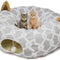 Large Cat Tunnel Bed with Plush Cover,Fluffy Toy Balls, Small Cushion and Flexible Design- 10 Inch Diameter, 3 Ft Length- Great for Cats, and Small Dogs, Gray Geometric Figure