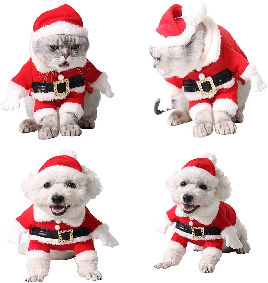 Pet Christmas Costumes, Dog Cat Christmas Costume, Funny Pet Cosplay Outfit with a Cap for Party Dress up Clothing Christmas (Red, X-Large)