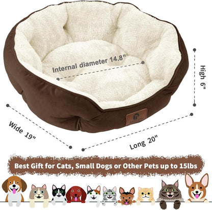 Small Dog Bed for Small Dogs, Cat Beds for Indoor Cats, Pet Bed for Puppy and Kitty, Extra Soft & Machine Washable with Anti-Slip & Water-Resistant Oxford Bottom, Brown, 20 Inches