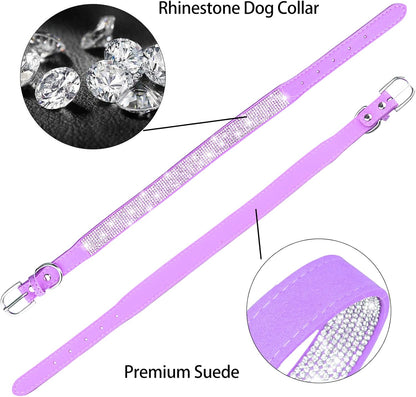 Rhinestone Dog Collar Soft Velvet Leather Cat Collars Cute Luxury Diamond Studded Bling Dog Collar Necklaces Adjustable Puppy Collar for Small Medium Large Dogs Cats Kitten (Purple,Xs)