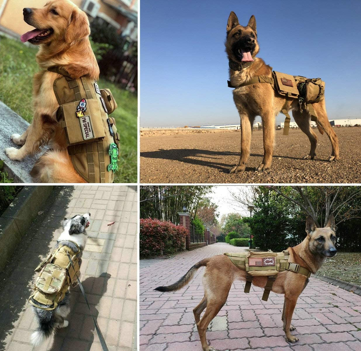 Tactical Dog Molle Vest Harness K9 Adjustable Outdoor Training Service Camouflage Harness with 3 Detachable Pouches Camouflage Size XL