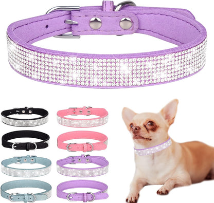 Rhinestone Dog Collar Soft Velvet Leather Cat Collars Cute Luxury Diamond Studded Bling Dog Collar Necklaces Adjustable Puppy Collar for Small Medium Large Dogs Cats Kitten (Purple,Xs)