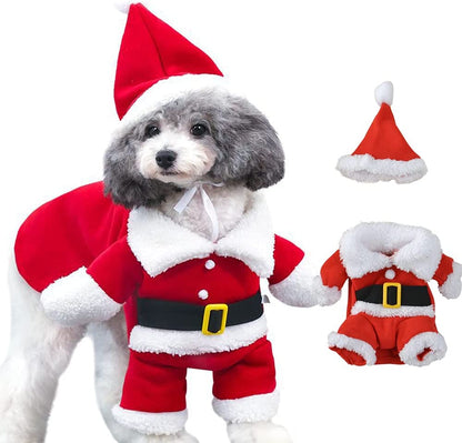 Pet Christmas Costumes, Dog Cat Christmas Costume, Funny Pet Cosplay Outfit with a Cap for Party Dress up Clothing Christmas (Red, X-Large)