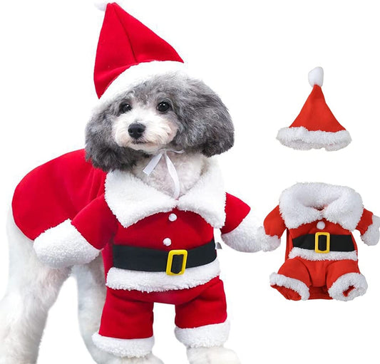 Pet Christmas Costumes, Dog Cat Christmas Costume, Funny Pet Cosplay Outfit with a Cap for Party Dress up Clothing Christmas (Red, X-Large)