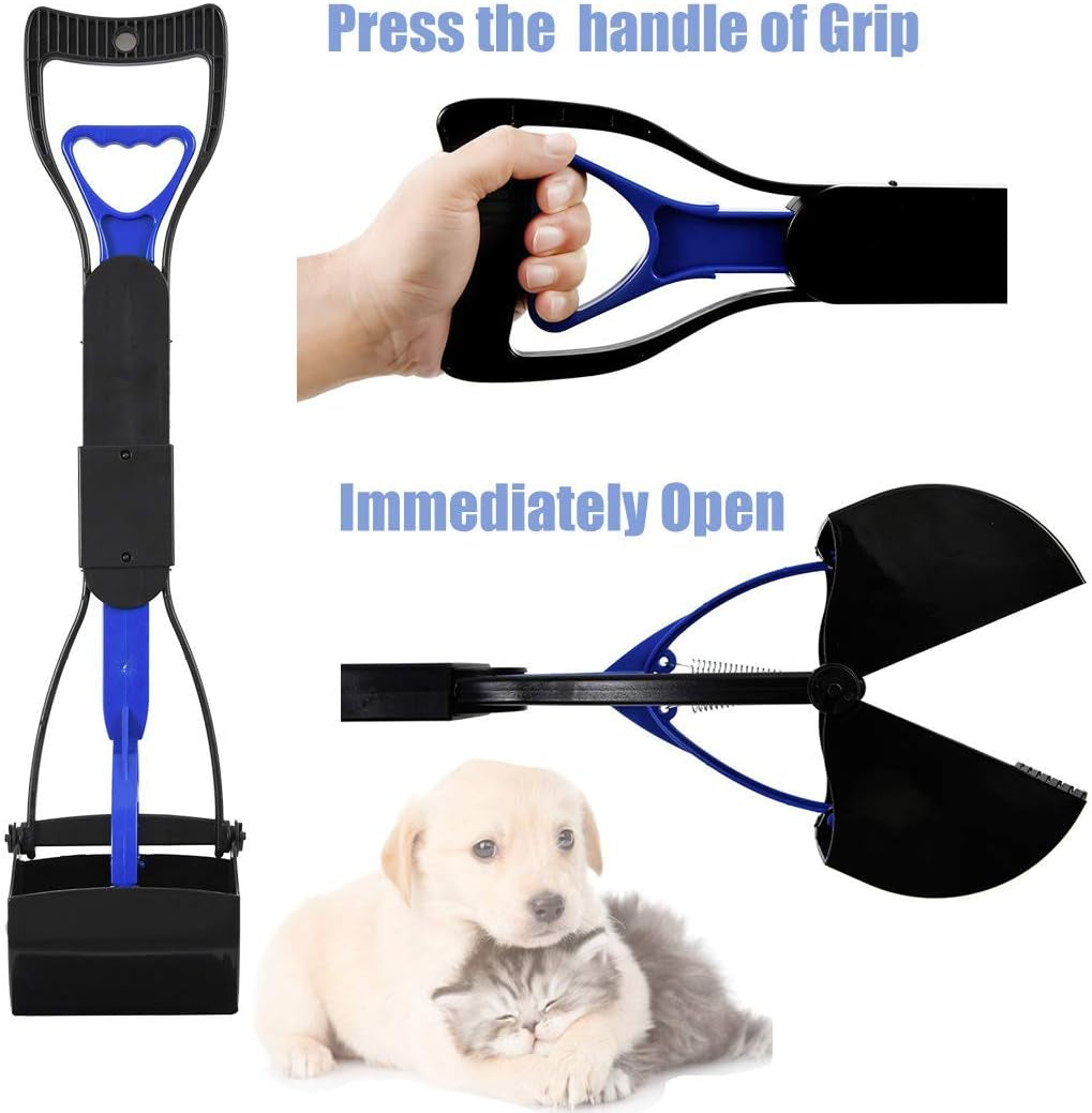 Poldable Dog Poop Scooper 24 Inch Long Handle Jaw Pet Pooper Scoopers for Large Small Medium Dogs,Ideal for Grass,Gravel,Yards or Patio Wast-Pick up (Black-Purple)