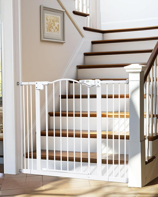 29-39.6" Baby Gate for Stairs, Auto Close Both Sides Dog Gate with One-Hand Opening, 30" Tall Safety Gates for Pets, Hallways, Bedrooms, Wall Pressure Mount No Drill, White