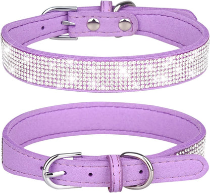 Rhinestone Dog Collar Soft Velvet Leather Cat Collars Cute Luxury Diamond Studded Bling Dog Collar Necklaces Adjustable Puppy Collar for Small Medium Large Dogs Cats Kitten (Purple,Xs)